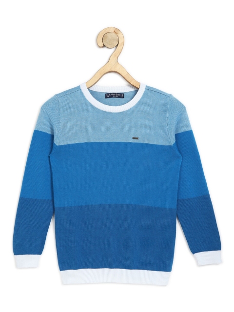 

Allen Solly Junior Boys Blue & White Striped Pure Cotton Round Neck Pullover