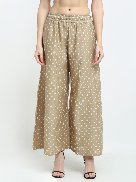 

TAG 7 Women Beige Printed Bandhani Flared Palazzo