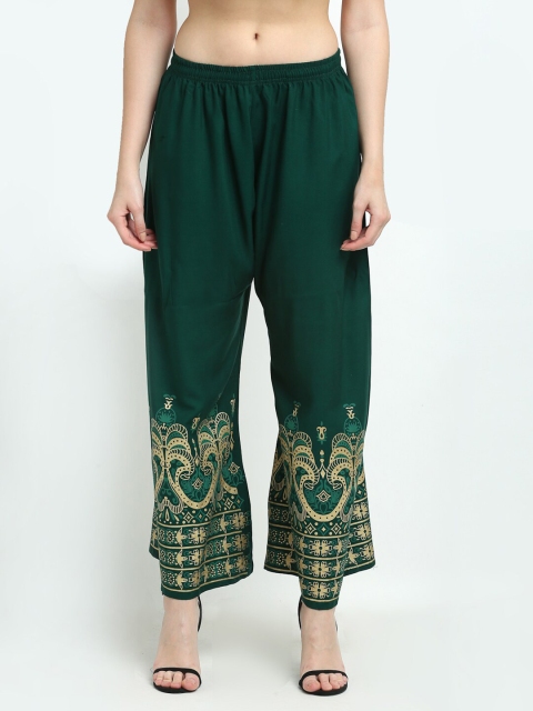 

TAG 7 Women Green & Beige Ethnic Motifs Printed Flared Ethnic Palazzos