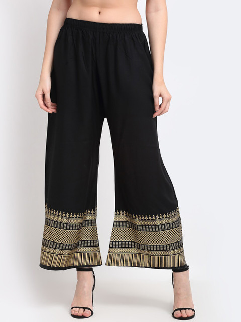 

TAG 7 Women Black & Beige Printed Flared Ethnic Palazzos