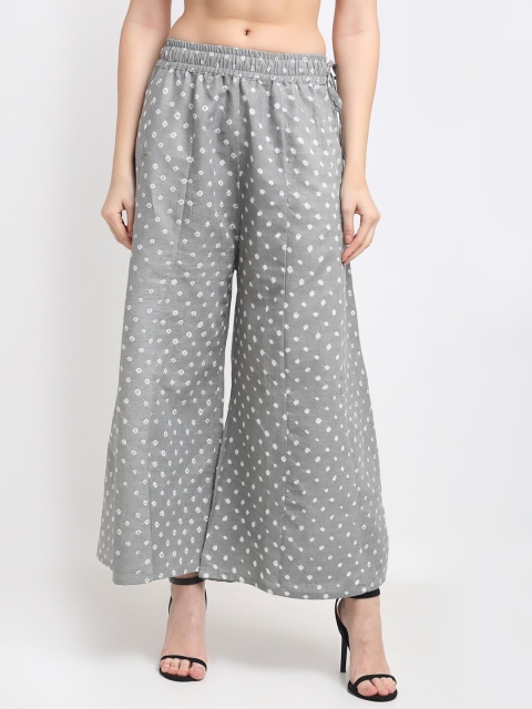 

TAG 7 Women Grey & White Printed Flared Ethnic Palazzos
