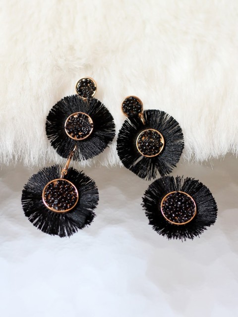 

Bellofox Black & Gold-Toned Circular Drop Earrings