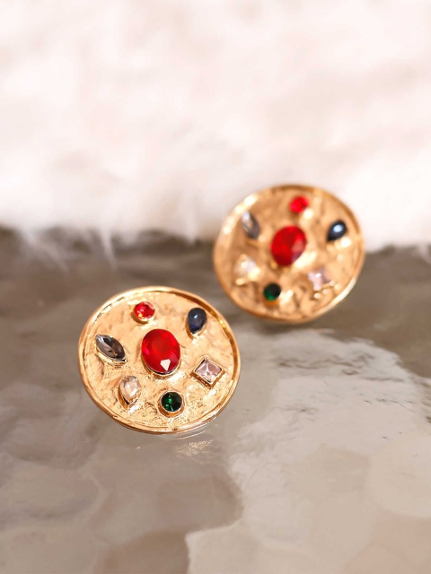 

Bellofox Gold-Plated Gold-Toned & Red Contemporary Studs Earrings