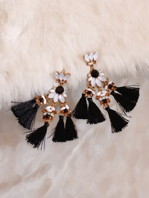 

Bellofox Black Gold-Plated Contemporary Drop Earrings