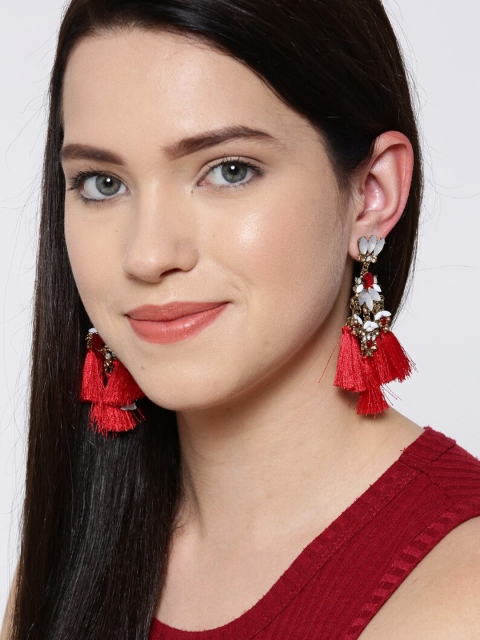 

Bellofox Red Gold-Plated Contemporary Drop Earrings