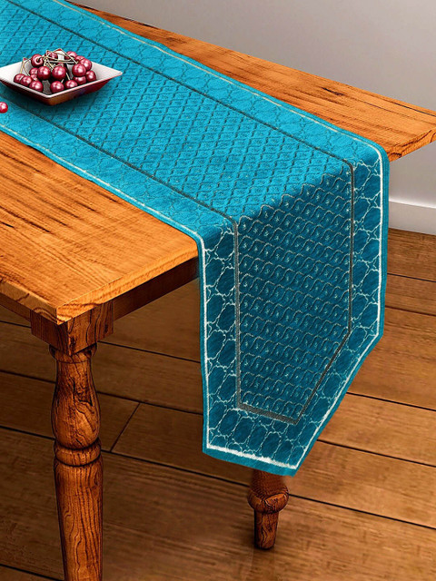 

BELLA TRUE Turquoise Blue Embroidered Chennile Table Runner