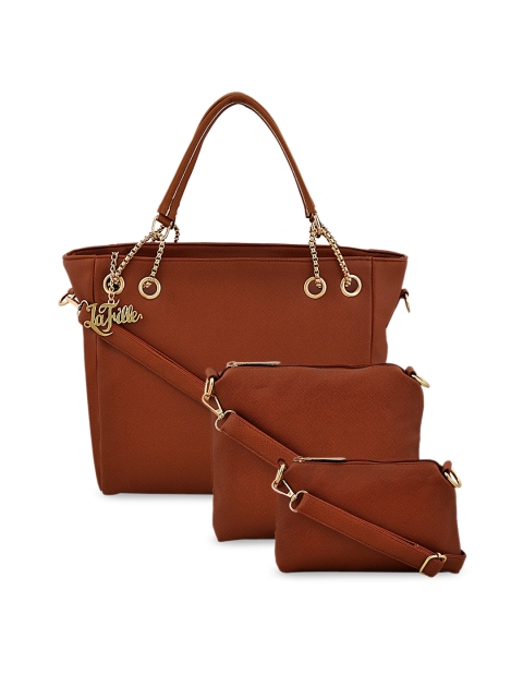 

LaFille Women Pack-3 Brown PU Structured Handheld Bag