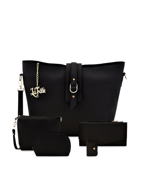 

LaFille Women Pack-5 Black PU Structured Handheld Bag