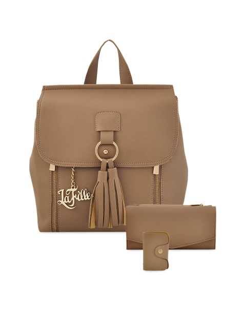 

LaFille Beige PU Structured Handheld Bag with Tasselled