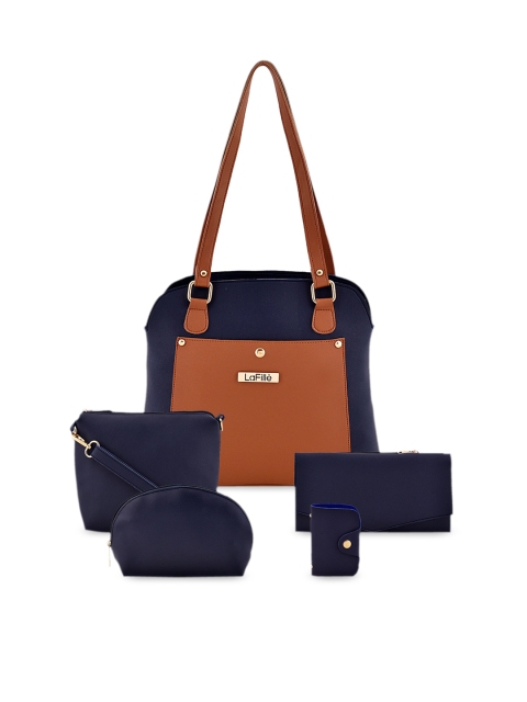 

LaFille Blue Colourblocked PU Structured Shoulder Bag