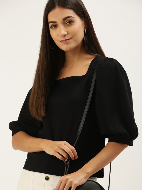

AND Black Puffed Sleeves Regular Top