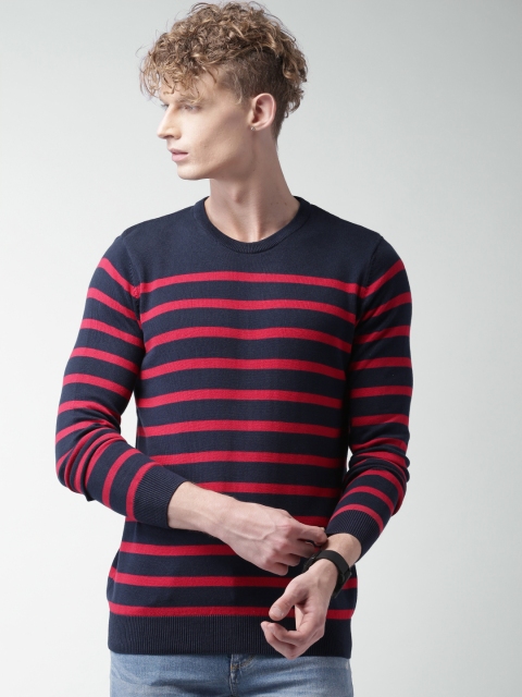 

Celio Men Navy Blue & Red Striped Sweater