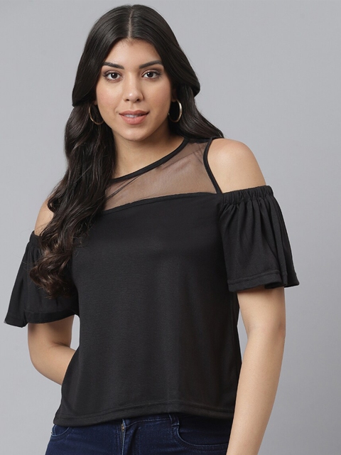 

STALK Women Black Cold Shoulder Top
