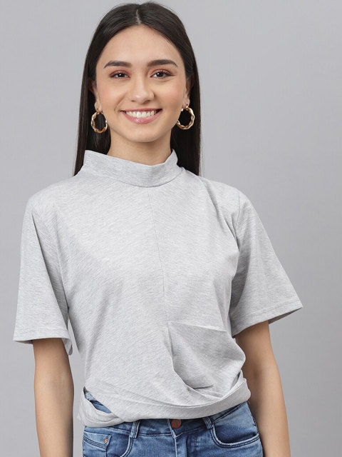 

STALK Women Grey Extended Sleeves Twisted Boxy Top