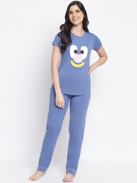 

Organza Women Blue Cotton Printed Top & Pajama Night Suit