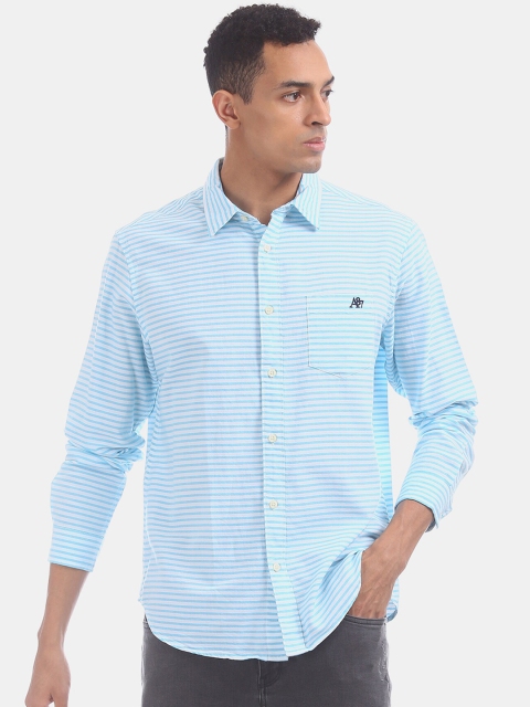 

Aeropostale Men Blue Horizontal Stripes Opaque Striped Casual Shirt