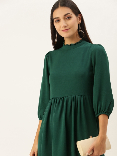 

AND Green High Neck Puff Sleeves Crushed Effect Formal Dress