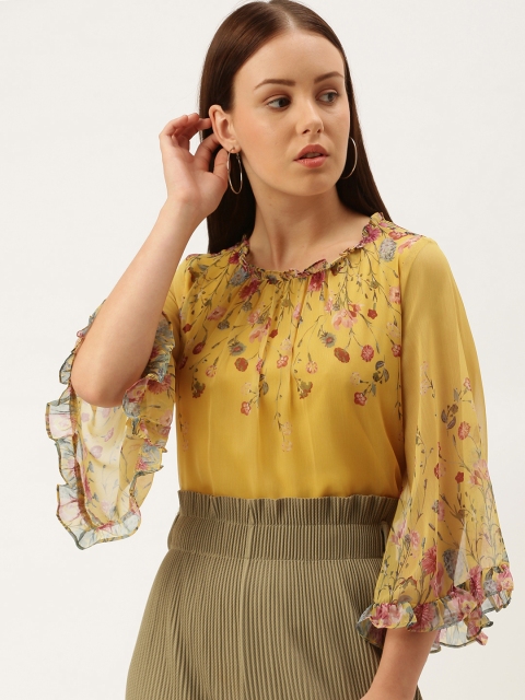 

AND Yellow Floral Ruffled Flared Sleeve Regular Top