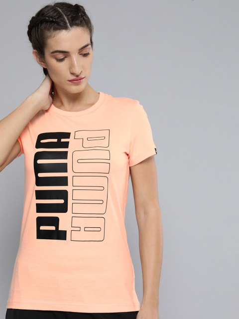 

Puma Women Peach-Coloured & Black Power Logo Printed T-shirt