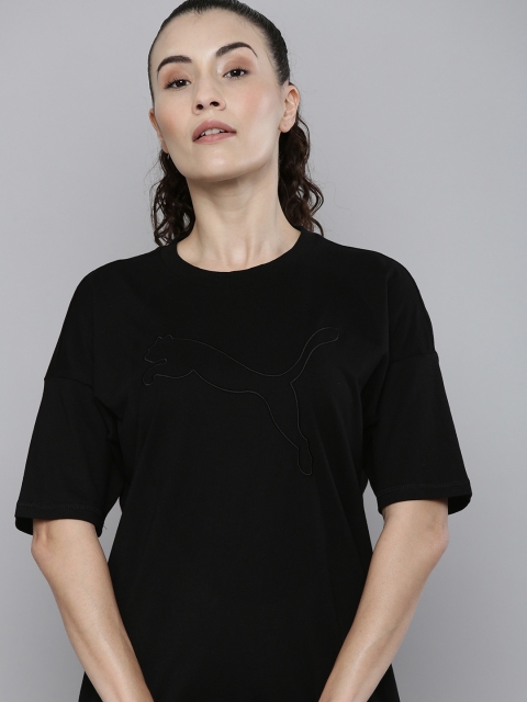 

Puma Women Black Solid Extended Sleeves Pure Cotton T-shirt