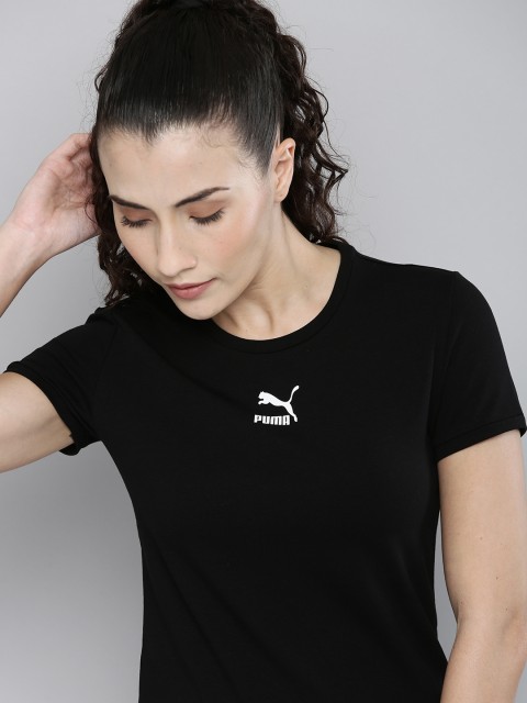 

Puma Women Black & White Classics Fitted Slim Fit Printed T-shirt