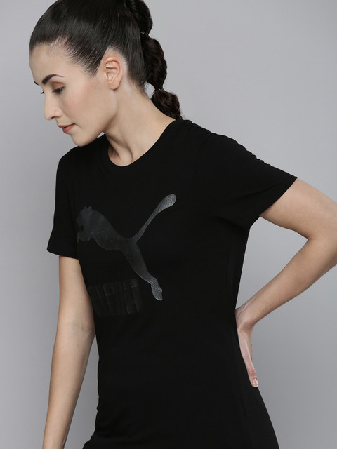 

Puma Women Black Classics Brand Logo Printed Pure Cotton T-shirt