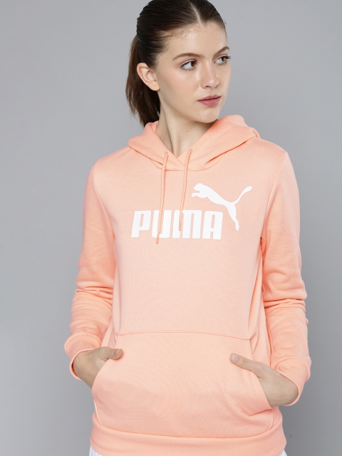 

Puma Women Peach-Coloured Logo Printed Essentials Hooded Pullover Sweatshirt