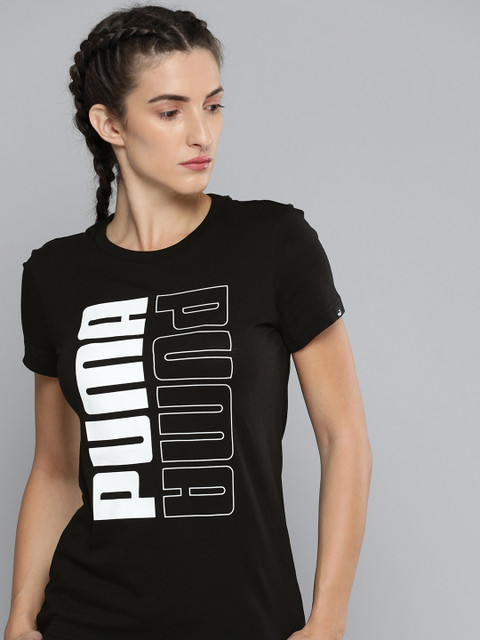 

Puma Women Black & White Power Logo Printed T-shirt