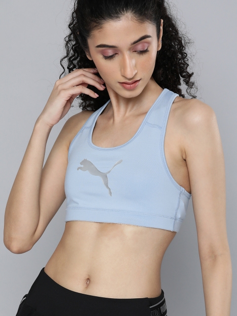 

Puma Blue & Silver-Toned Workout Bra Lightly Padded