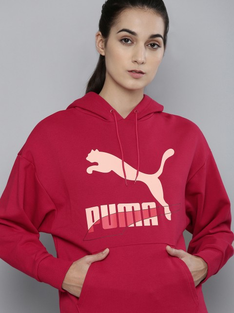 

Puma Women Pink Printed Classics Hooded Sweatshirt