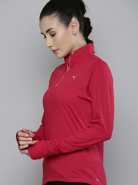 

Puma Women Red Solid Quarter-Zip Running Pullover