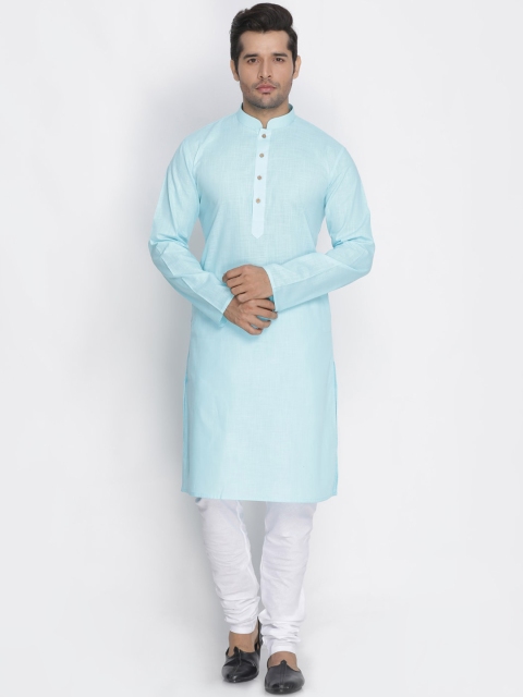 

VASTRAMAY Men Blue & White Solid Regular Kurta with Churidar