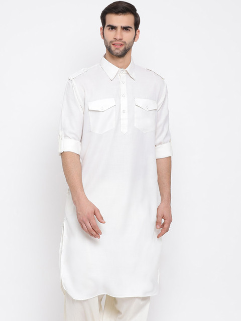 

VASTRAMAY Men Cream-Coloured Pathani Kurta