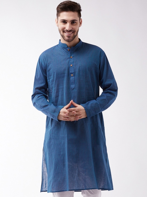 

VASTRAMAY Men Blue Striped Handloom Pure Cotton Kurta