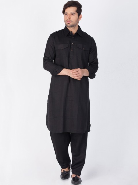 

VASTRAMAY Men Black Pathani Kurta with Patiala