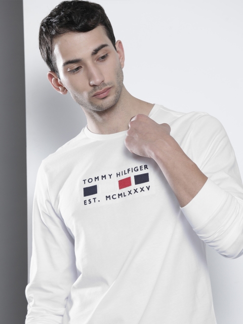 

Tommy Hilfiger Men White Brand Logo Embroidered Pure Cotton T-shirt