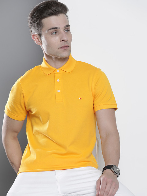 

Tommy Hilfiger Men Yellow Brand Logo Polo Collar Pure Cotton T-shirt