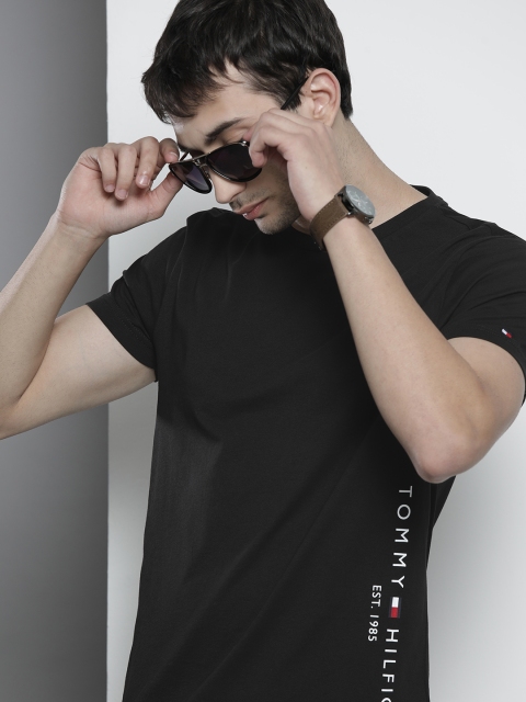 

Tommy Hilfiger Men Black Brand Logo Printed Organic Cotton T-shirt