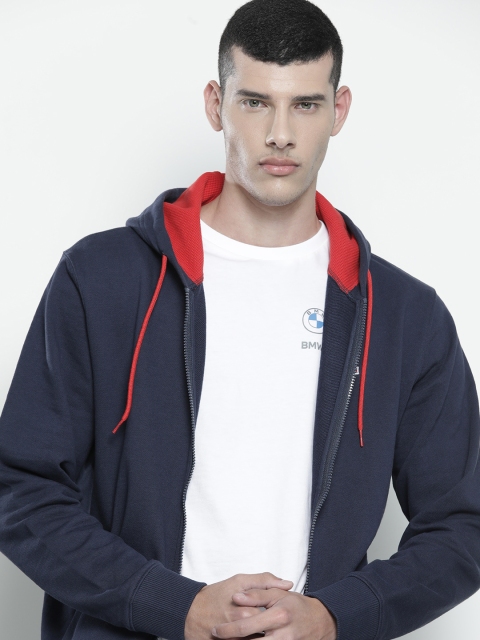 

Tommy Hilfiger Men Navy Blue Printed Pure Cotton Hooded Sweatshirt