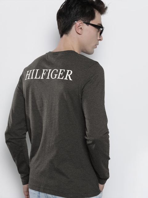 

Tommy Hilfiger Men Charcoal Grey Back Brand Logo Printed Pure Cotton T-shirt