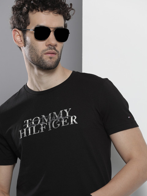 

Tommy Hilfiger Men Black Brand Logo Printed Organic Cotton T-shirt