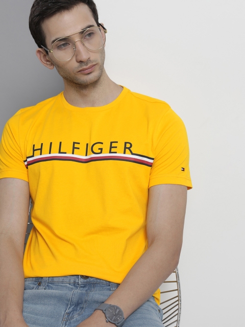

Tommy Hilfiger Men Yellow Black Brand Logo Printed Organic Cotton T-shirt