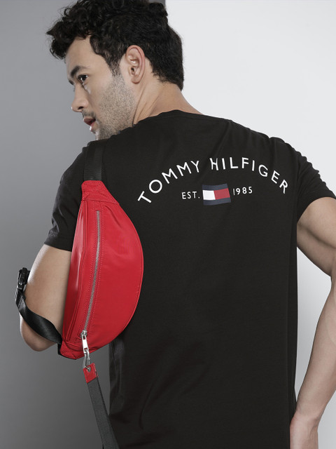 

Tommy Hilfiger Men Black Brand Logo Printed Pure Cotton T-shirt