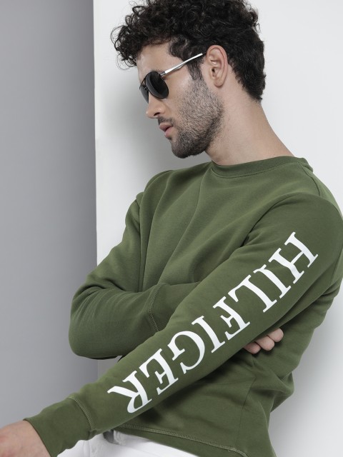 

Tommy Hilfiger Men Olive Green & White Printed Sweatshirt