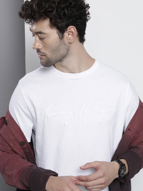 

Tommy Hilfiger Men White Brand Logo Embroidered T-shirt