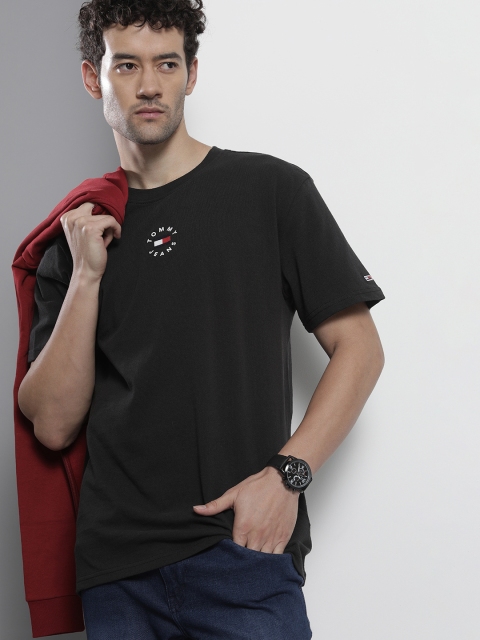 

Tommy Hilfiger Men Black Brand Logo Printed Pure Cotton T-shirt