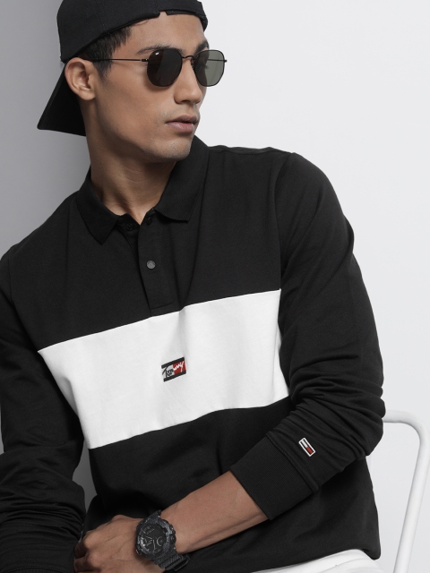 

Tommy Hilfiger Men Black & White Colourblocked Polo Collar Organic Cotton T-shirt