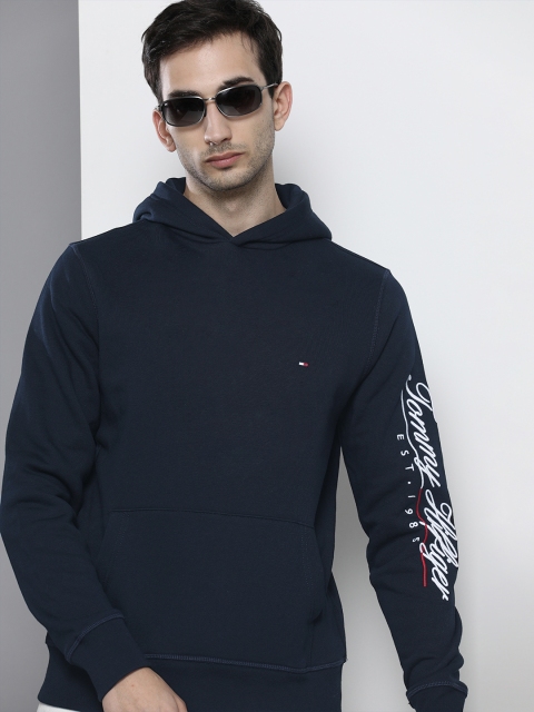 

Tommy Hilfiger Men Navy Blue Embroidered Hooded Sweatshirt