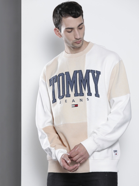 

Tommy Hilfiger Men Beige & Grey Brand Logo embroidered Round Neck Sweatshirt