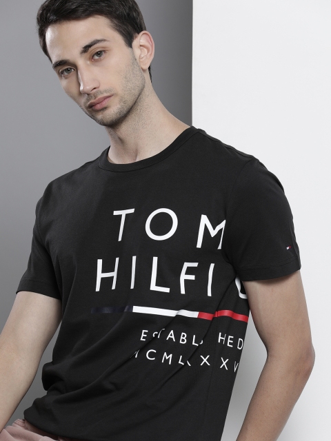 

Tommy Hilfiger Men Black Brand Logo Printed Pure Cotton T-shirt